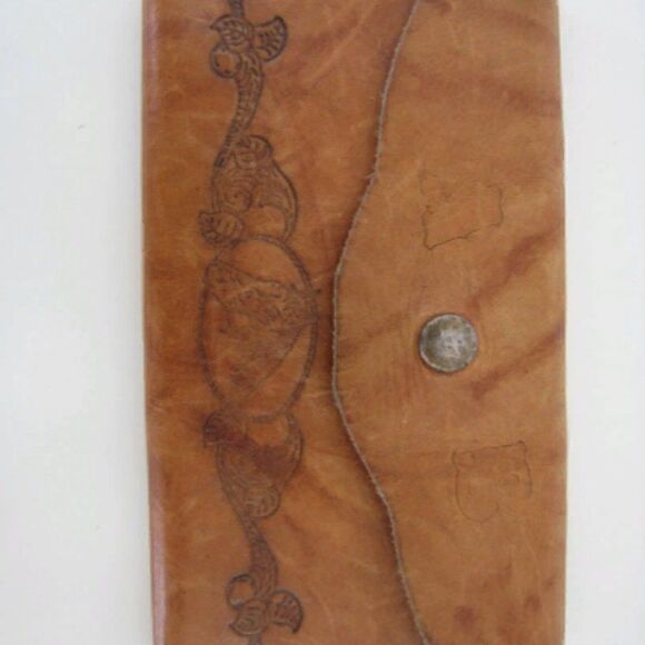 VINTAGE Clutch Wallet Tan Tooled Leather Horse Engraving - Picture 1 of 5